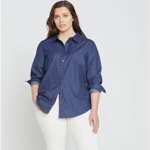 Universal Standard Minimalist Stretch Cotton Chambray Shirt Sz S / 14-16